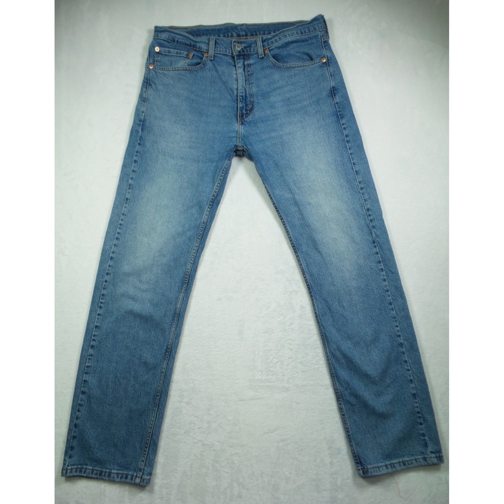 Levis 505 Mens Jeans 34 x 32 Blue Denim Straight Leg Regular Fit Stretch